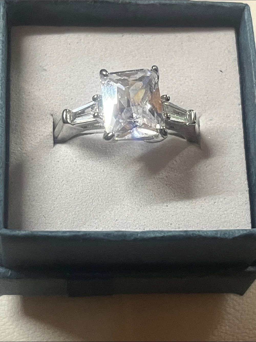 Silver tone Princess Cut CZ Engagement Ring - Clear